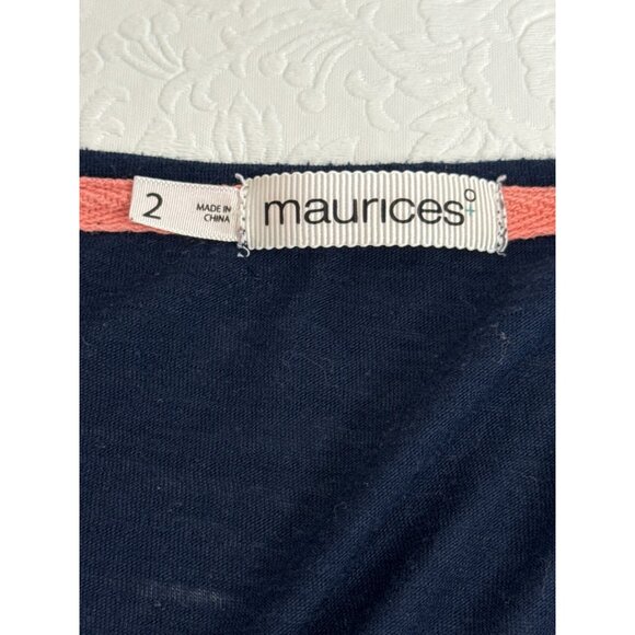 Maurices Womens Navy Blue Crochet Lace Hem Blouse Size 2 Short Sleeve Pullover - Picture 6 of 10